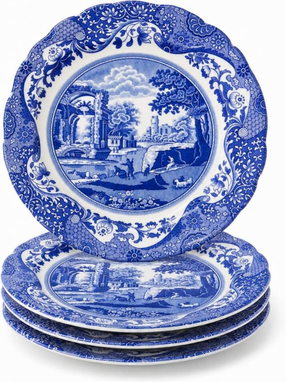 Set of 4 Elegant Blue Italian Bread & Butter Plates - Perfect for Dining & Decor